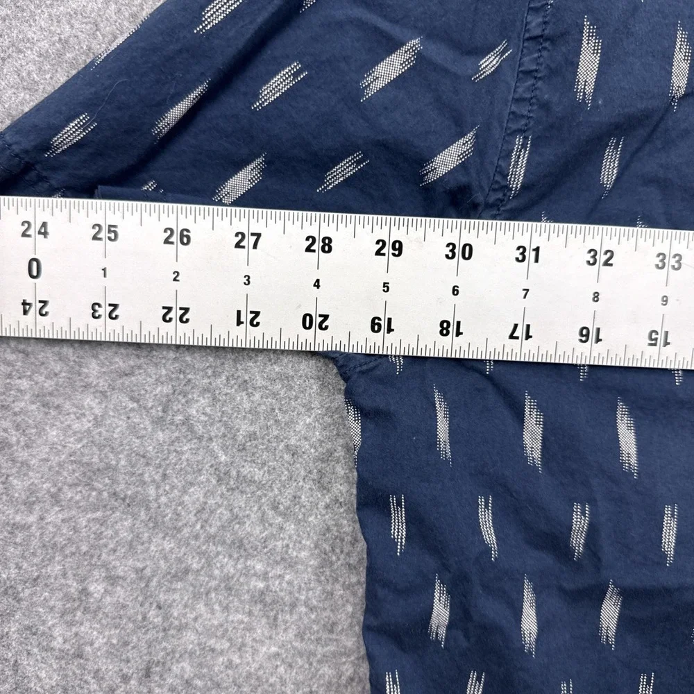 Banana Republic Mens Navy Blue Ikat Print Cotton Short Sleeve Button Down Size S